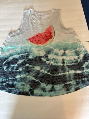 Style &Co Watermelon Swing Tank Top L Cottage Core Casual Outdoors Summer Artsy
